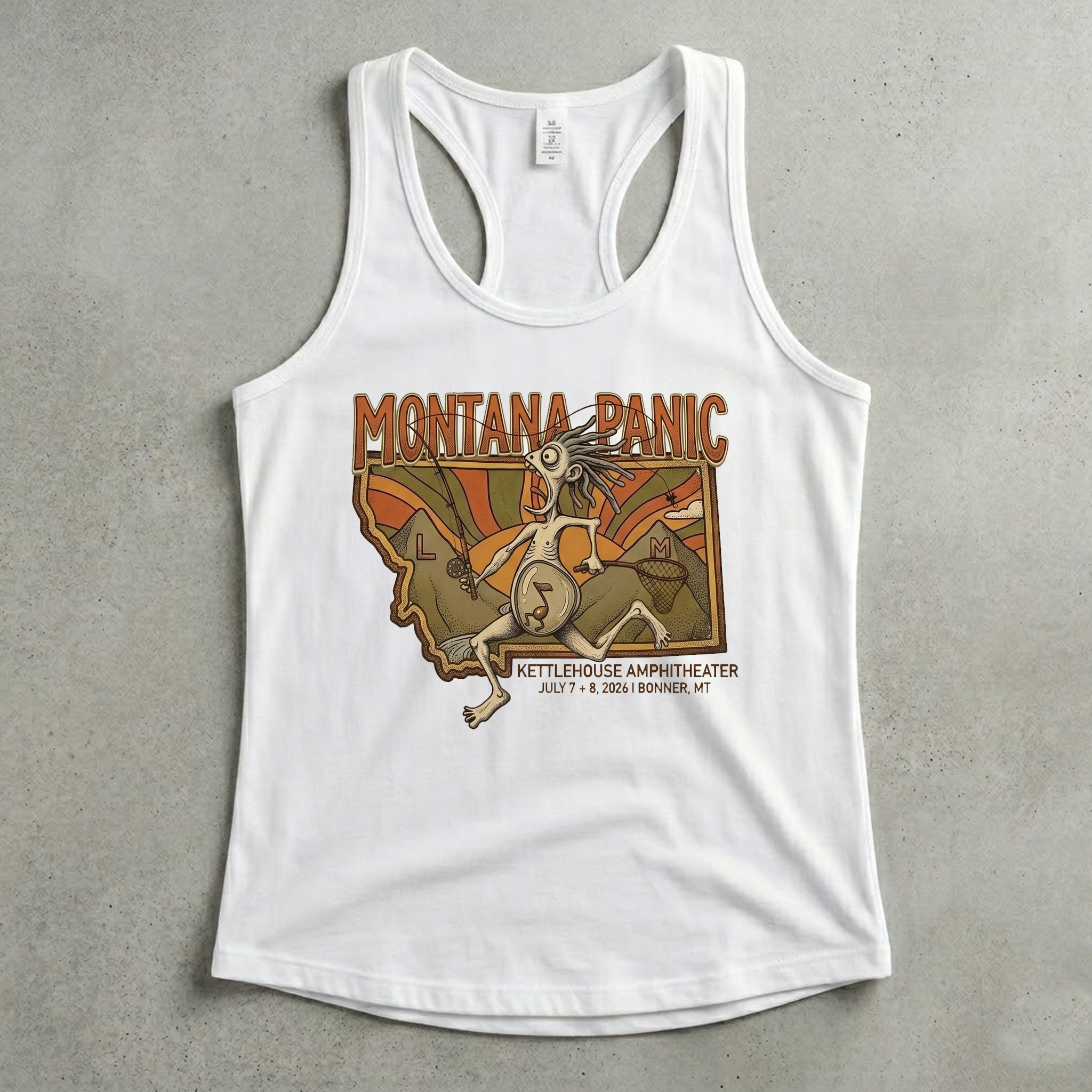 "Montana Panic" Ladies Racer Back Tank- White