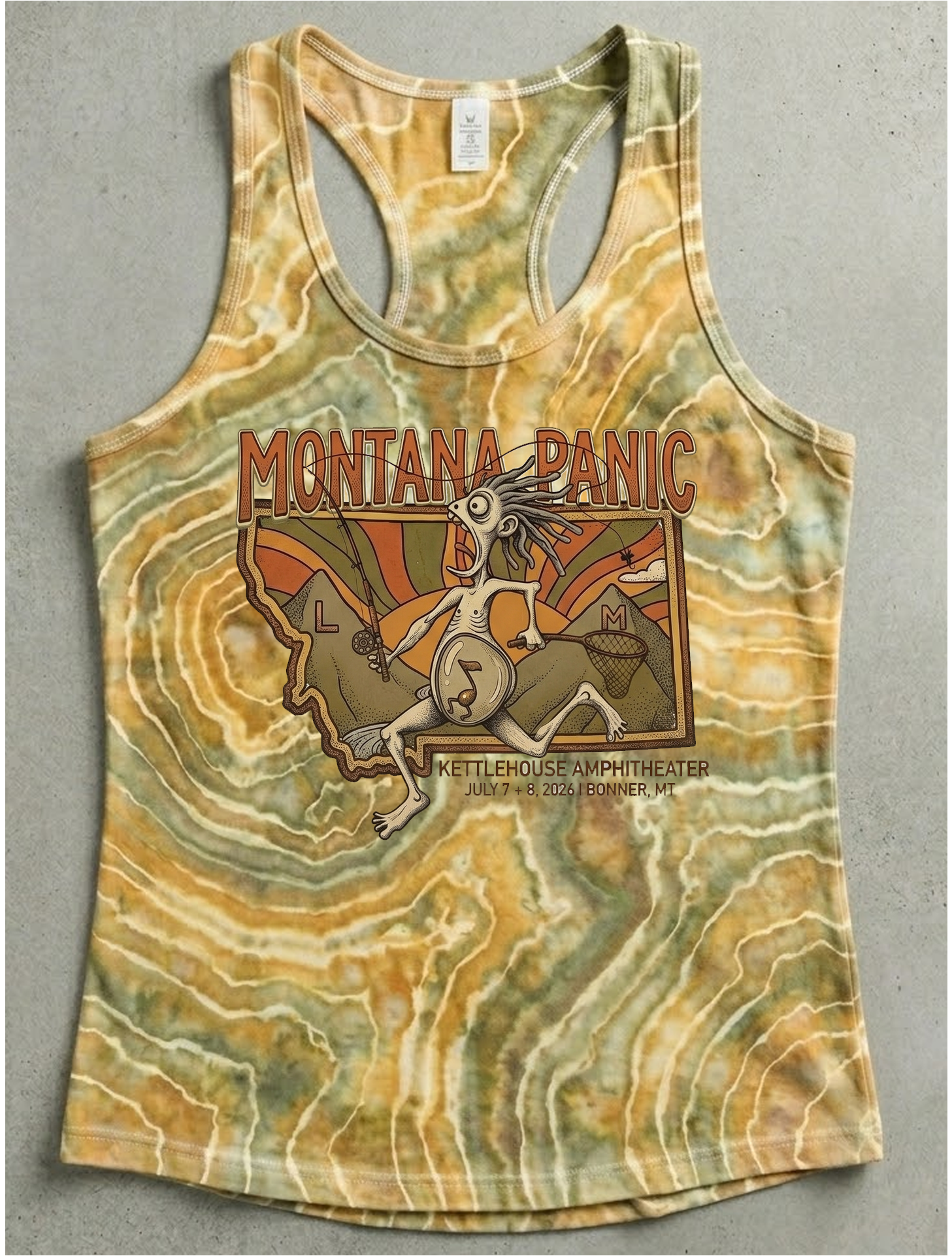 "Montana Panic" Ladies Racer Back Tank Top- Hand Dyed
